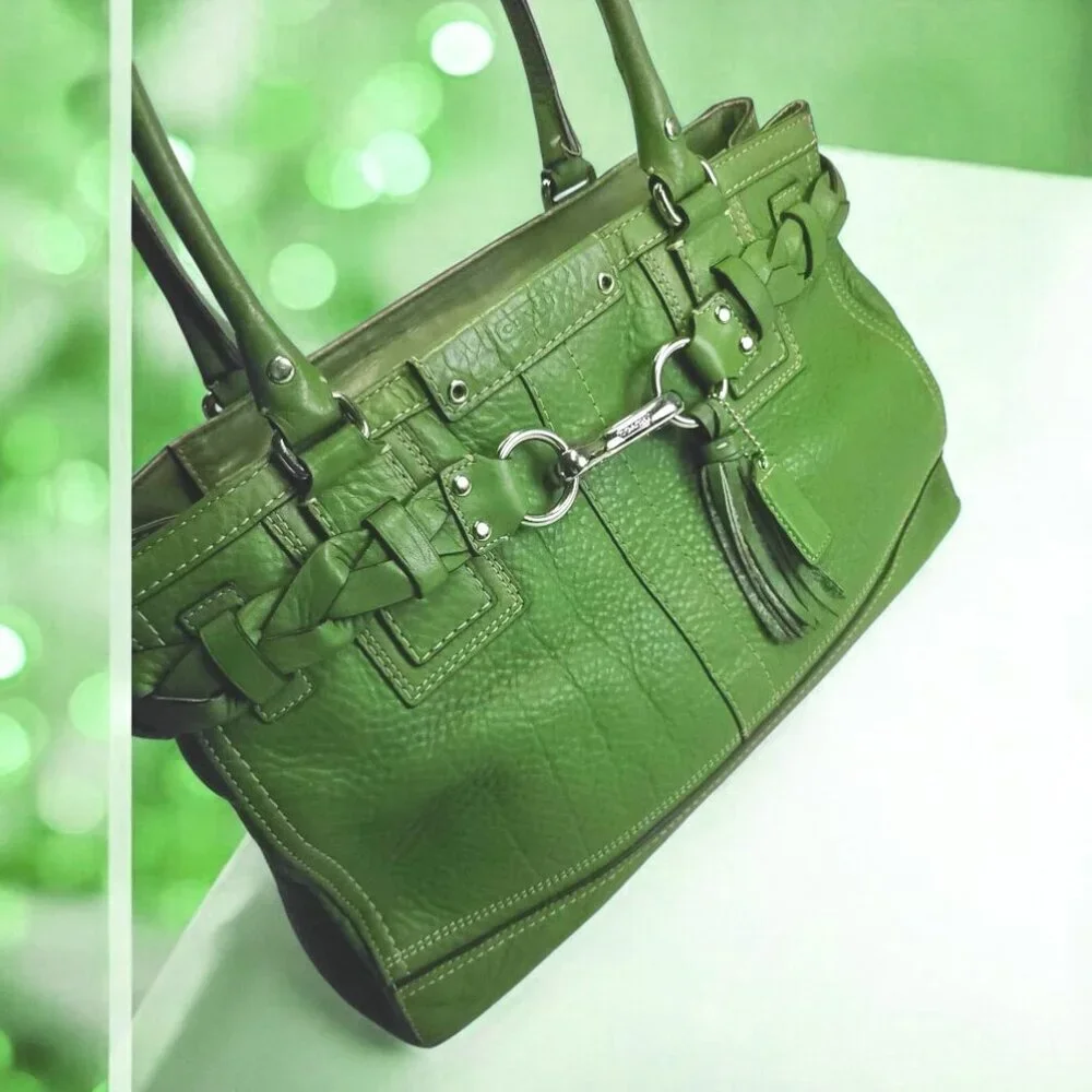 COACH Hampton Pebble Green Leather Satchel - Picture 3 of 15